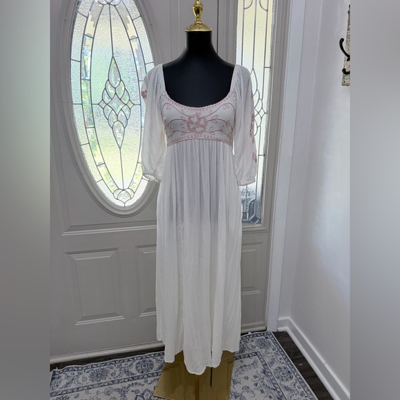 Free People Dresses & Skirts - Free People White Embroidered Maxi Dress Size M Boho Prairie Cottagecore